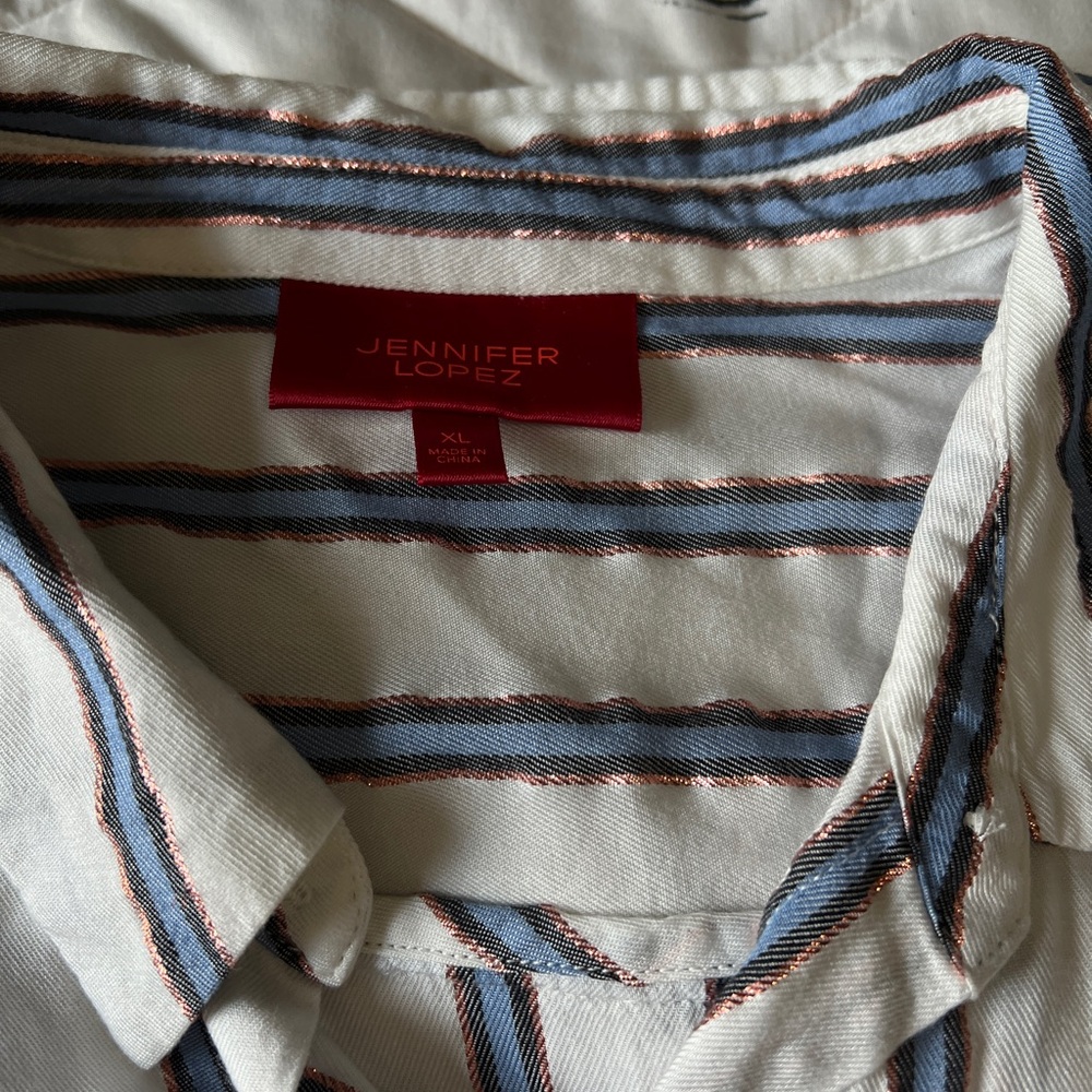 Jennifer Lopez White and Blue Striped Top